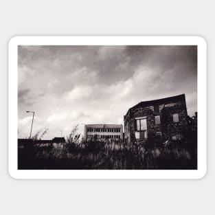 Waste ground and derelict building in Burslem, Stoke on Trent, UK - 1996 Sticker